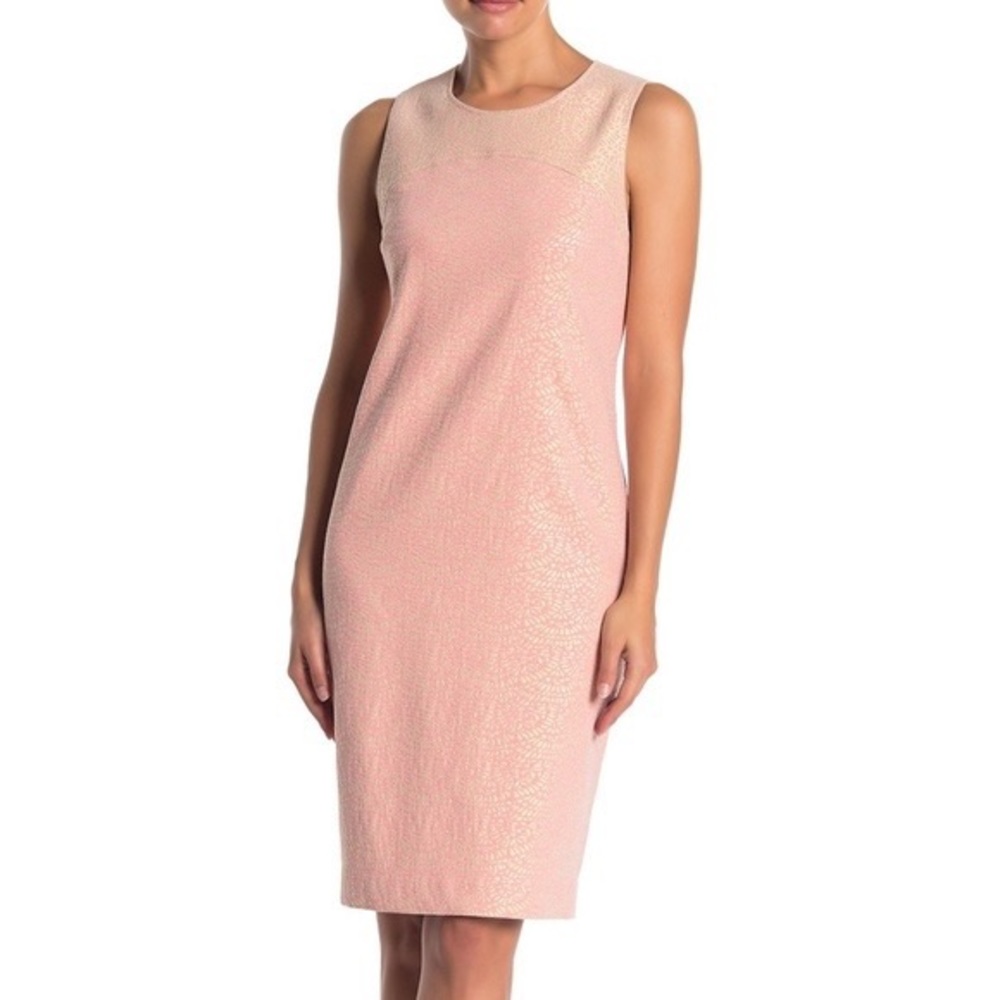 Trina Turk Coral Pink Metallic Gold Cutout Jacquard Sleeveless Cocktail Dress 4